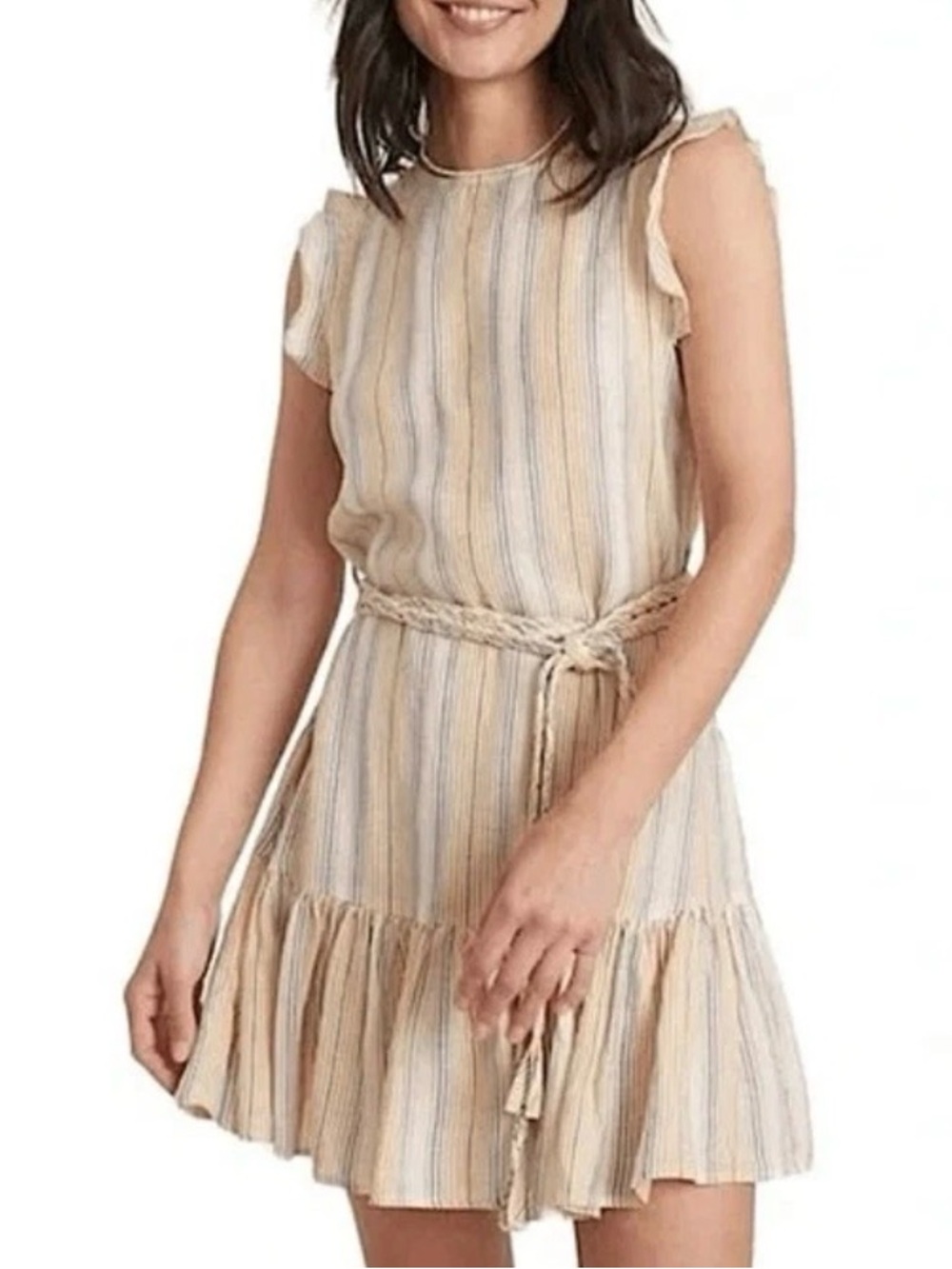 Marine Layer Striped Mini Dress in Cream, Blue & Tan